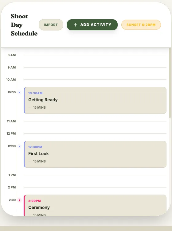 Event timeline, showing several stacked entries