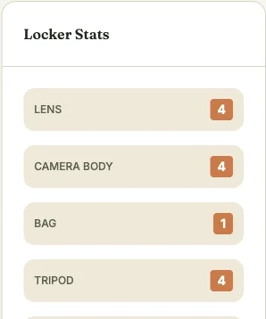 Dashboard “Locker Stats” card, showing category breakdown counts
